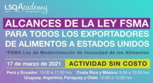 Actividad: Alcances de la ley FSMA para todos los exportadores de alimentos a Estados Unidos